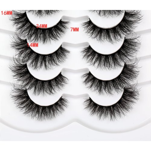 Pooplunch Cat Eye Look Fluffy False Eyelashes Thick Full Volume 16MM Wispy Curly Faux Mink Lashes 8D Fake Eyelash Strips 7 Pairs Multipack