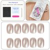 Xenophoer Short Press on Nails Oval Beige Gray Cat Eye Fake Nails Acrylic Glue on Nails with Silver Glitter Designs Nails Press ons for Women Daily Wear 24 Pcs
