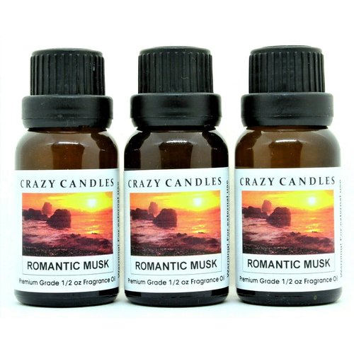 Romantic Musk (Made in USA) 3 Bottles 1/2 Fl Oz Each (15ml) Premium Grade Scented Fragrance Oil (Very Wearable Scent, Excellent with Bath Products, Potpourri and Candles)