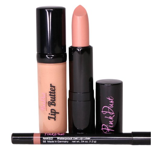 Pink Dust Naughty Nude Lip Combo - (Pack of 3) Naked Liner, Pink Nougat Lipstick, Lip Butter Lip Gloss - Lips Combo Makeup Kit