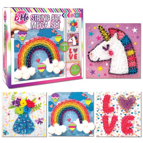Creative Kids String Art Kit for Kids Age 6+ | 4 Fun Projects in 1 String Art Craft Kit Flower, Heart, Rainbow & Unicorn | String Art Kids Birthday Gifts for Girls & Boys