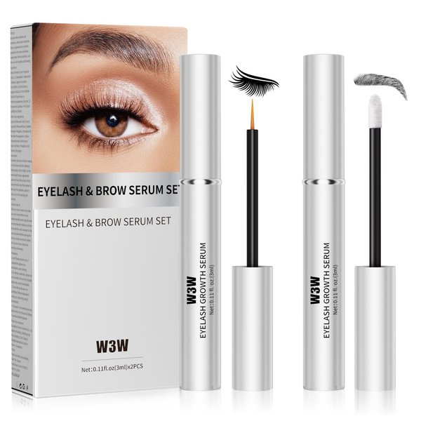Eyelash and Eyebrow Growth Serum Two Piece Set, Eyelash Serum for Eyelash Growth Thickness, Stronger, Healthier Lashes & Brows, Longer, Fuller, and Thicker Lashes, Vegan & Cruelty-Free (3ml+3ml)
