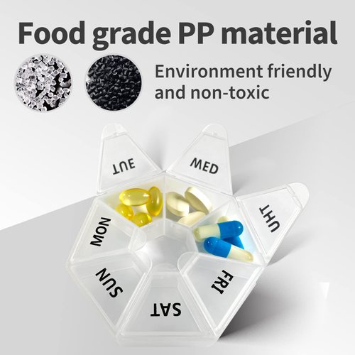 Weekly Pill Box for Pills/Vitamin/Fish Oil/Supplements and Medication,Moisture Proof Small Pill Box for Pocket Purse,Portable Pill Organizer, Simple Style… (1-Pack White)