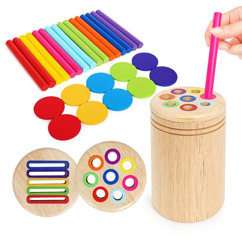 Wooden Sorting Toy Montessori Color & Shape Sorter Class Activity Toddlers Fine Motor Game for Colors and Shapes Recognition, X-mas Stocking stuffers New Year Gifts for 2-5 Year Old Boys and Girls