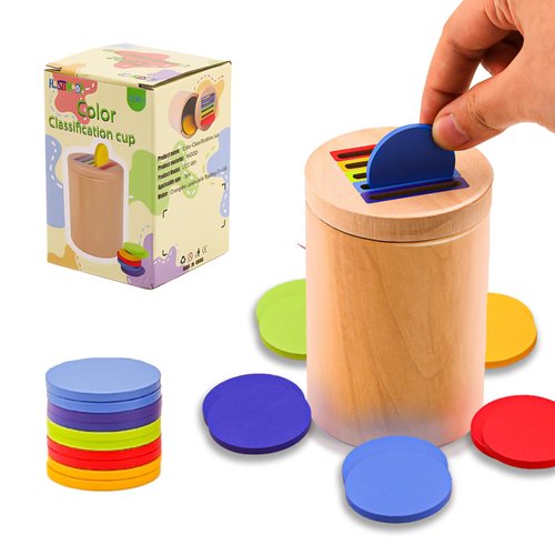 Color Sorting Sensory Toys for 1-3 Year Olds, Wooden Montessori Learning Toys for Toddlers, Educational Fine Motor Skill & Color Matching Toys, for 12-36 Month Boys & Girls