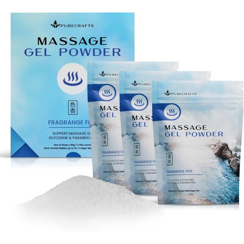 Purecrafts Massage Gel Powder 50g (3-Pack) | Made in Japan | Smooth and Slippery Gel for Wellness and Relaxation | 50g Makes 1.32 Gal/ 5 litres | Just Add Water