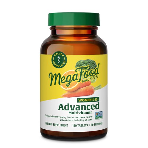 MegaFood Women's 55+ Advanced Multivitamin for Women - Doctor-Formulated with Choline, Vitamin D3, Vitamin B12, Biotin - Plus Real Food - Optimal Aging - Vegetarian - 120 Tabs (60 Servings)