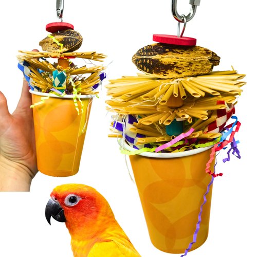 Bonka Bird Toys 2641 Party Cup Chew Shred Forage Medium Parrot Cage Toy, Conure, Ringneck, Pionus, and Similar Breed Sizes