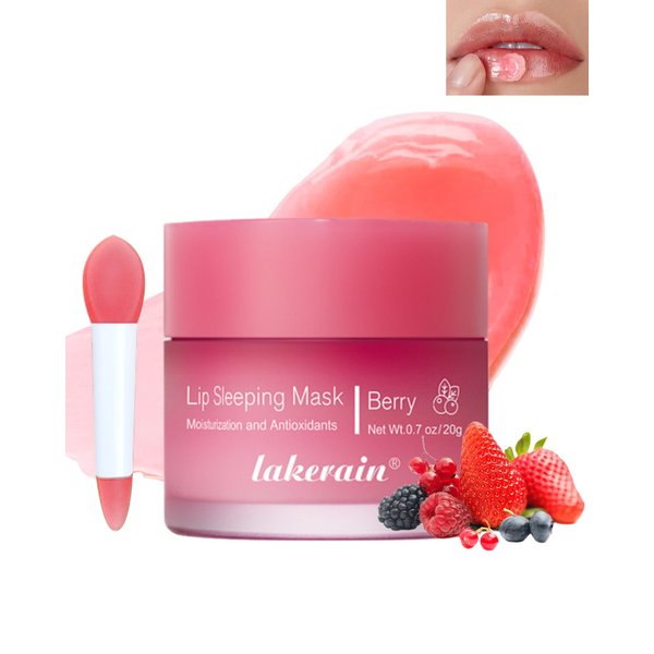 Sleeping Lip Mask, Overnight Hydrating & Prevention Dry and Cracked Lips Scrubs Exfoliator & Moisturizer, Ultra-Nourishing Lip Sleeping Mask with Wand, Lip Care Therapy Treatment for Women-02#Berry