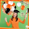 60 Pcs Balloons Kit 12 Inch Confetti Balloons with 2 Rolls Ribbon Latex Balloon Party Favor Metallic Balloons for Memorial Day, Birthdays, Fourth of July, Halloween Decorations(Black, Orange, White)