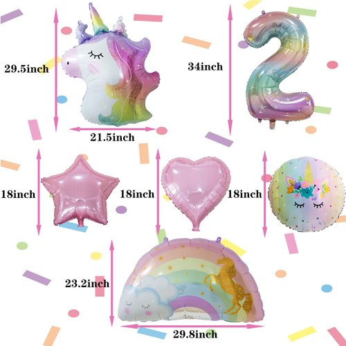 Unicorn Balloons Unicorn Birthday Party Decorations for Girls with Heart Star Rainbow Balloons Wedding Baby Shower Unicorn Party Supplies (Number 2)