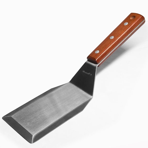 Professional Metal Spatula for Cast Iron Skillets and Flat Top Grills, Full Tang Wooden Handle, Stainless Steel Blade, Smash Burger Spatula Turner for Flipper, Cooking, BBQ, 5 Inch x 3 Inch