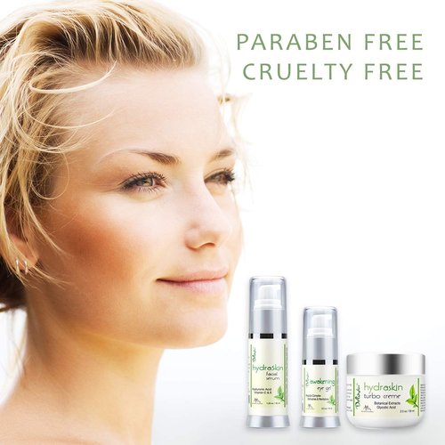 Deluvia HydraSkin Awakening System,Skin Care Set, Eye Gel, Facial Serum, Night Cream with Botanical Hyaluronic Acid, AHA, Vitamin C Serum, Organic Aloe Vera, Vitamin E and Essential Oils.