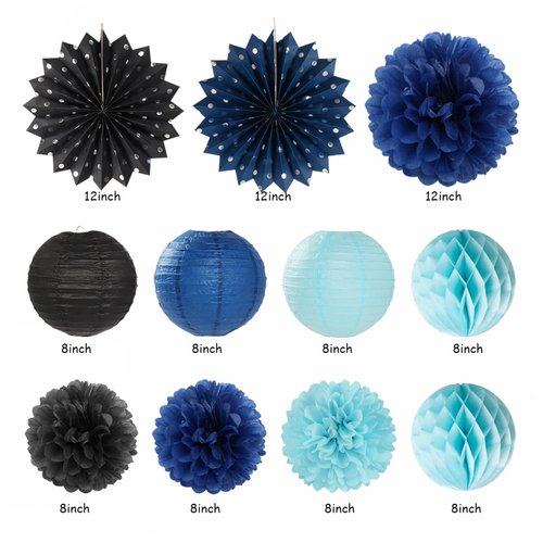 Light-Royal Navy-Blue Black Birthday Party-decorations - 21pcs Boys Men Happy Banner,Paper Streamers Lanterns Honeycomb,Tissue Pom Poms Fan,Adult Supplies Decor 16th 20th 40th 45th 50th 60th Huglony