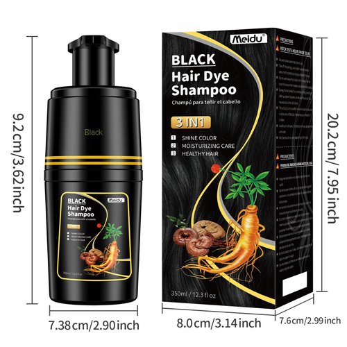 IIIMEIDU Black Hair dye Shampoo 3 in 1, Natural Hair Color Shampoo for Gray Hair, Shampoo Tinte Para el Cabello for Women and Men 100% Grey Hair Coverage, 350ml
