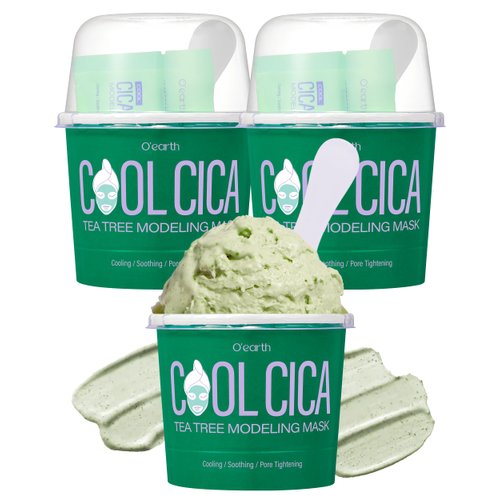 O’earth Cool Cica Tea Tree Modeling Mask- Rapid Cooling & Pore Tightening Korean DIY Home Spa Mask - Easy to Use - Hydrating & Deep Pore Cleansing, Pack of 3, 1.01oz.