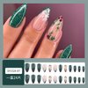 Christmas Press on Nails Medium Almond Shape Fake Nails Glitter Green Press on Nails with Designs Christmas Glue on Nails Green French False Nail Tips Acrylic Full Cover Holiday Nails for Women 24PCS