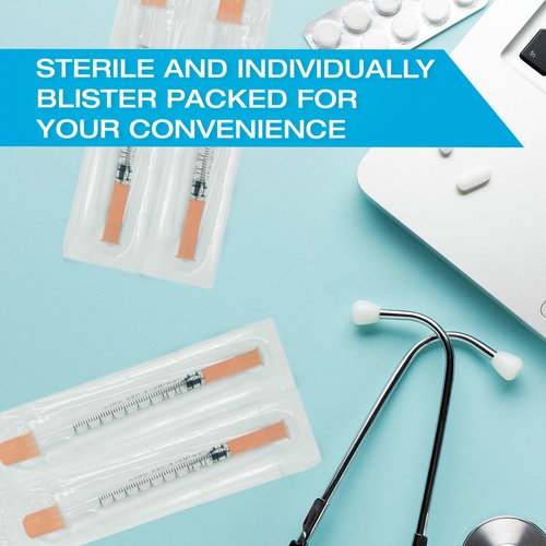 Tilcare Ultra-Fine Insulin Syringes with Needle 29G 1 cc 1/2 inch 12.7mm 100-Pack - Latex-Free Diabetic Syringes - Sterile Medical Syringe for Diabetes Individually Blister Packed for Your Safety