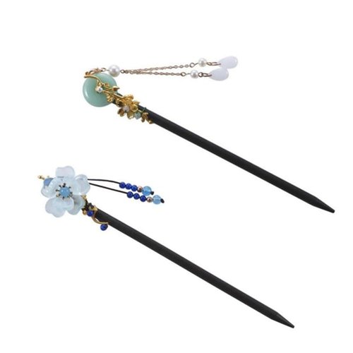 2 Pcs Wooden Handmade Flower Tassel Hair Sticks Vintage Chinese Style Hair Chopsticks Hairpins Hair Making Accessories for Women