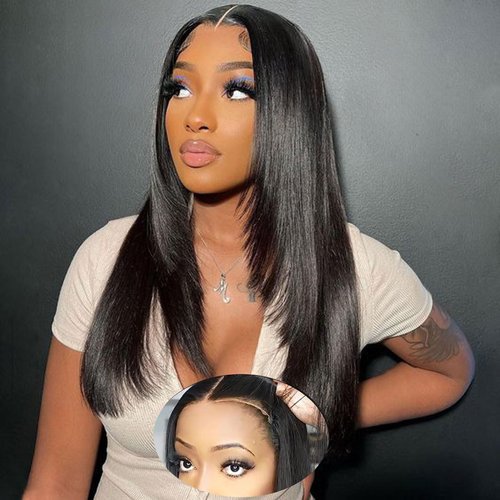 6X6 Straight Lace Front Wigs Human Hair Pre Plucked Baby Hair Wear and Go Glueless Wigs Pre Cut HD Transparent Frontal Wigs Human Hair Lace Front Wigs for Women 12A 180 Density 22 Inch