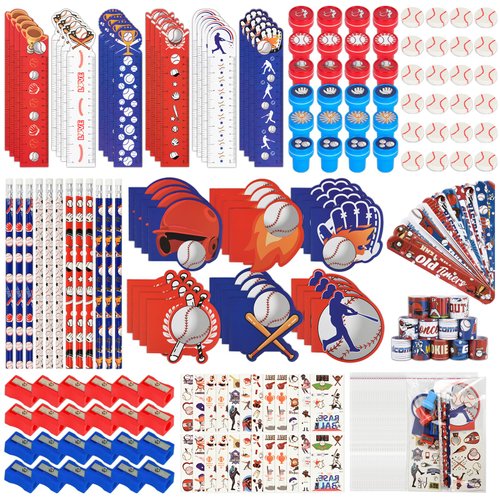 216Pcs Baseball Party Favors Baseball Theme Party Kids Birthday Supplies Team Gift Goodie Bags Stuffer Pencils Stampers Classroom games Rewards School Office Supplies (baseball)