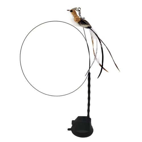 CUTIE PAW PAL Interactive Suction Cup Cat Toy for Indoor Cat, Long Tail Feather Bird, Spring Wire Suctions to Ground, Hands Free Bird Simulation Cat Toy Wand Set that Sticks to Floor, Feathers & Bells