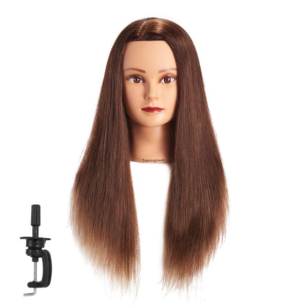 24"-26" 100% Human hair Mannequin head Training Head Cosmetology Manikin Head Doll Head with free Clamp Stand (Brown)