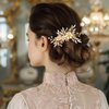 YBSHIN Bride Wedding Flower Hair Comb Gold Rhinestone Hair Piece Crystal Bridal Hair Accessories for Women