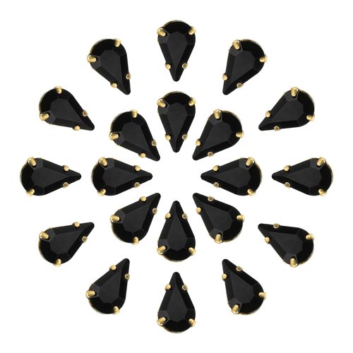 uxcell 20Pcs Teardrop Sew on Rhinestone - 13x8mm Flat Back Glass Teardrop Crystal Rhinestones in Gold Prong Setting for Crafting, DIY Jewelry, Clothes Decorations (Black)