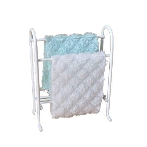 Melody Jane Dollhouse White Wire Towel Rail Rack & Aqua & White Towels Bathroom Furniture