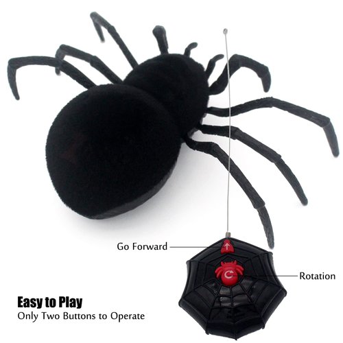 Tipmant RC Spider Remote Control Tarantula Realistic Animal Crawlers Scary Kids Halloween Christmas Prank Gag Toys Birthday Gifts (Black Hair)