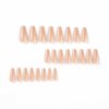 Foccna Coffin Press on Nails Nude Long Acrylic Artificial Nails Simple Glossy Fake / False Nails with Glossy Ballerina Nails for Women and Girls,24Pcs