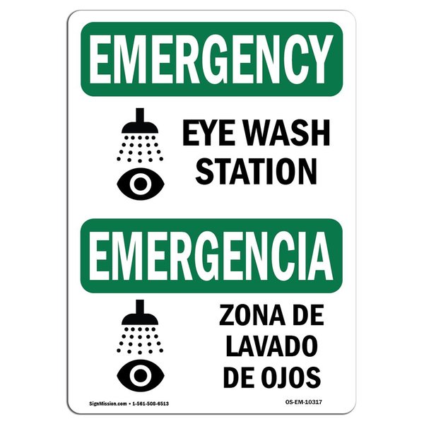 OSHA Emergency Sign - Eye Wash Station Bilingual | Rigid Plastic Sign | Protect Your Business, Construction Site, Warehouse & Shop Area |  Made in The USA