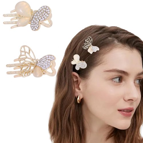 Campsis 2Pcs Butterfly Hair Clips Gold Crystal Small Claw Clips Sparkle Rhinestone Cute Hair Claw Clip Birthday Photograph Butterflies Decorative Hair Accessories for Women