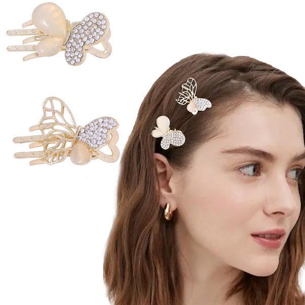 Campsis 2Pcs Butterfly Hair Clips Gold Crystal Small Claw Clips Sparkle Rhinestone Cute Hair Claw Clip Birthday Photograph Butterflies Decorative Hair Accessories for Women