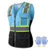 JKWEARSA Safety Vest For Women,High Visibility Reflective Work Vest With Multi Pockets And Zipper,Blue and Black,Small