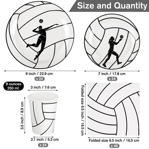 durony 96 Pieces Volleyball Party Supplies Tableware Set Disposable Plates Cups Napkins Volleyball Party Decorations for Sports Birthday Party Serves 24 Guests
