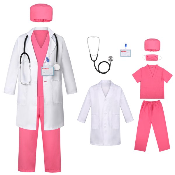 Gortykor Kids Doctor Costume Doctor Lab Coat for Kids Doctor Lab Costumes for Boys Girls 3-12 Halloween Dress Up(4-5 Years)