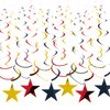 Red Black Gold Star Hanging Swirl Decorations Stars Streamers Foil Swirls for Ceiling Decorations Party Supplies, Pack of 30