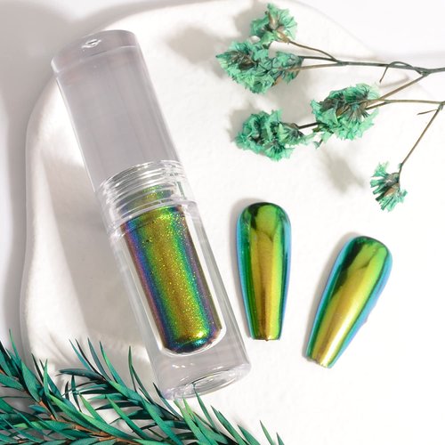 WEILUSI Chrome Nail Powder Holographic Mirror Effect Glitter Iridescent Gel Nail Polish for Nail ...