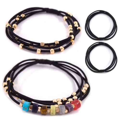 Hair Tie Bracelets for Teen Girls ,Men,Women,Hair Ties for Thin,Thick and Curly Hair,Seamless Ponytail Holders,Cotton Knotted,No Plastic,No Damage,Won't Tangle Hair and Pull Out (Yoga Black)