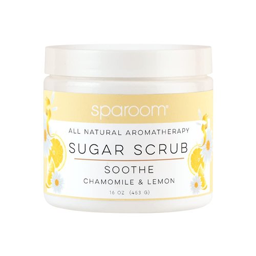 SpaRoom All Natural Aromatherapy Shea Butter and Raw Sugar Hydrating and Exfoliating Body Scrub, 16 oz, Soothe- Chamomile and Lemon Essential Oils