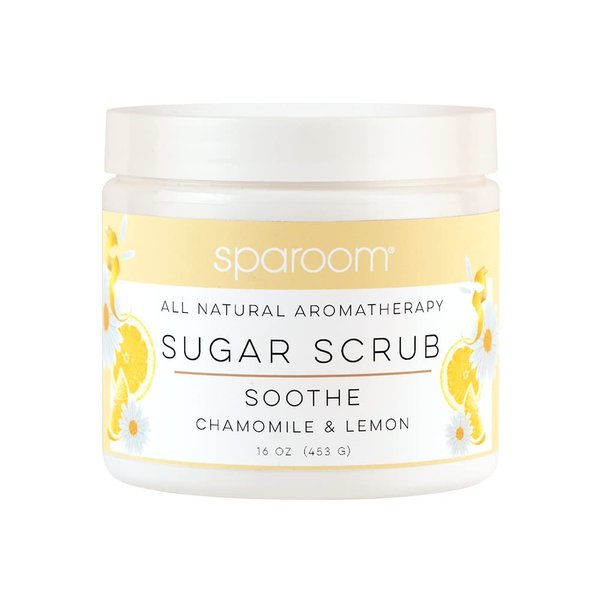 SpaRoom All Natural Aromatherapy Shea Butter and Raw Sugar Hydrating and Exfoliating Body Scrub, 16 oz, Soothe- Chamomile and Lemon Essential Oils