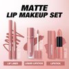 9PCS All-in-One Makeup Lip Liner, Matte Lipstick & Velvet Gloss Combo Set- 3 in 1 Long-Lasting Nude Shades - Full Coverage, Hydrating, Non-Drying Lip Kit for Soft, Voluminous Lips (01+02+03)