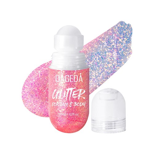 DAGEDA Body Glitter Gel, Roll-on Face Glitter for Mermaid Makeup Festival Rave Accessories, Holographic Hair Glitter Gel,Body Shimmer Halloween Makeup for Rave Party (Pink)