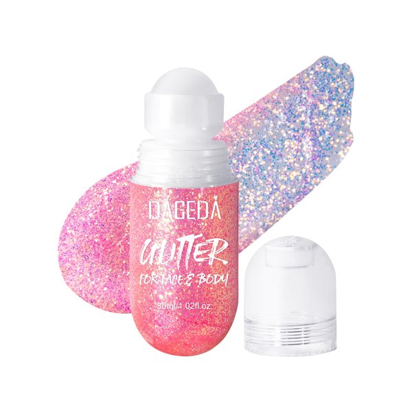 DAGEDA Body Glitter Gel, Roll-on Face Glitter for Mermaid Makeup Festival Rave Accessories, Holographic Hair Glitter Gel,Body Shimmer Halloween Makeup for Rave Party (Pink)