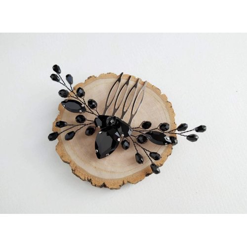 BERYUAN Women Rhinestone Onyx Black Teardrop Small Hair Comb Bridal Wedding Hair Accessory Crystal Gift for Her Party Headpiece