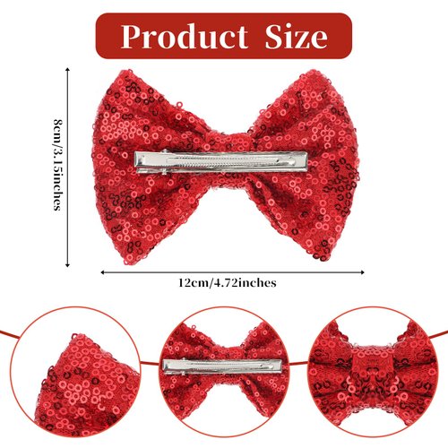 COMNICO Glitter Bow Hairpin, 3Pcs Sequins Hair Clip Fashion Bow Hairpin Red Sequins Sparkly Lace Mesh Alligator Ponytail Holder Christmas Halloween Party School Accessories for Girls and Women