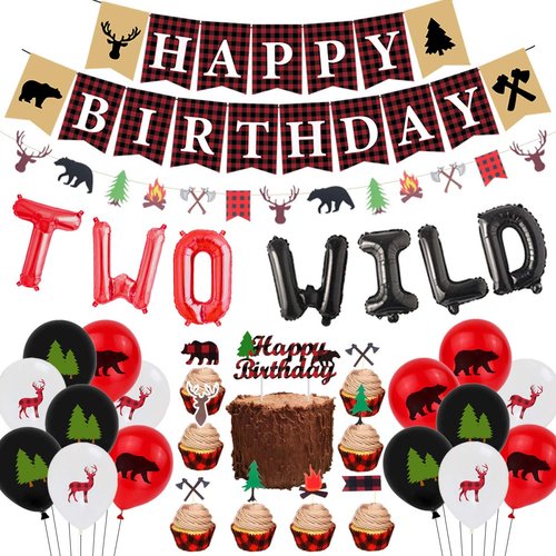 Lumberjack 2nd Birthday Party Decorations for Boys Two Wild Birthday Decorations Black Red Buffalo Plaid Second Birthday Party Supplies