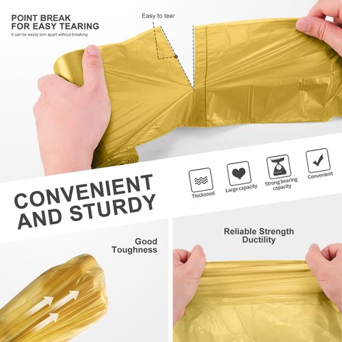 4-6 Gallon Small Gold Trash Bags Strong Golden Garbage Bags, Strong Material Disposable, Durable Plastic Trash Bags for Office Home Kitchen Waste Basket Liner, 5 rolls 100 count(Golden)